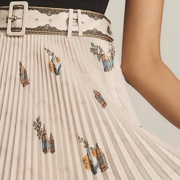 Anthropologie Ranna Gill English Garden Cream Pleated Midi Skirt - Picture 2 of 7
